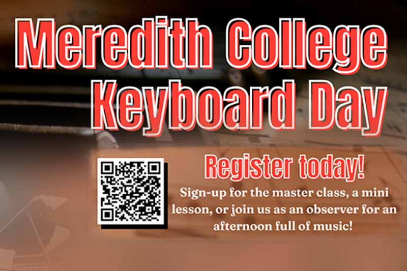 Meredith College keyboard day with a QR code to register.