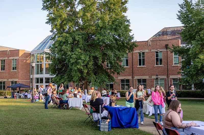 Students checking out tables during the organization and club fair.
