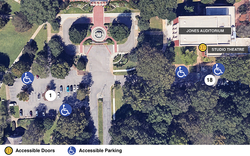 Earth view of Johnson Hall and Jones and Studio Theatre.