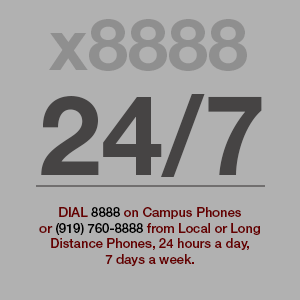Graphic for campus police number 8888 on campus 24/7.